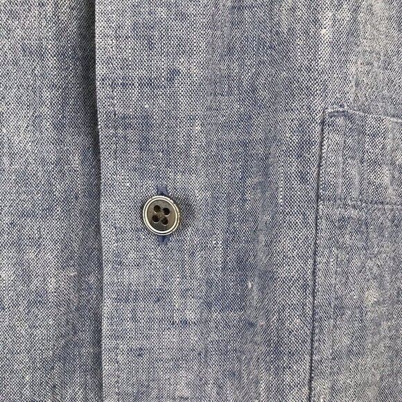 Ike Behar Short Sleeve Linen/Cotton Button Down Blue Shirt | size L - Picture 10 of 11